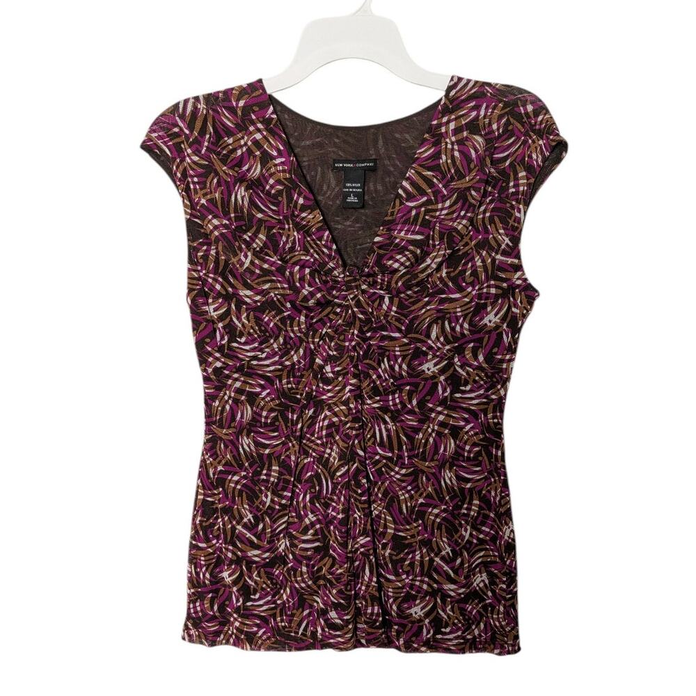 Vintage Y2K NY&CO Sz L Brown Babydoll Top Sheer Mesh Cap Sleeve